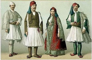Albanian fustanella, the traditional costume, worn by singers who celebrated his visit to the old house.