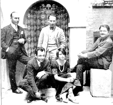 Dorothy Parker with Round Table friends (L - R): Art Samuels, Charles MacArthur, Harpo Marx, Dorothy Parker, and Alexander Woollcott