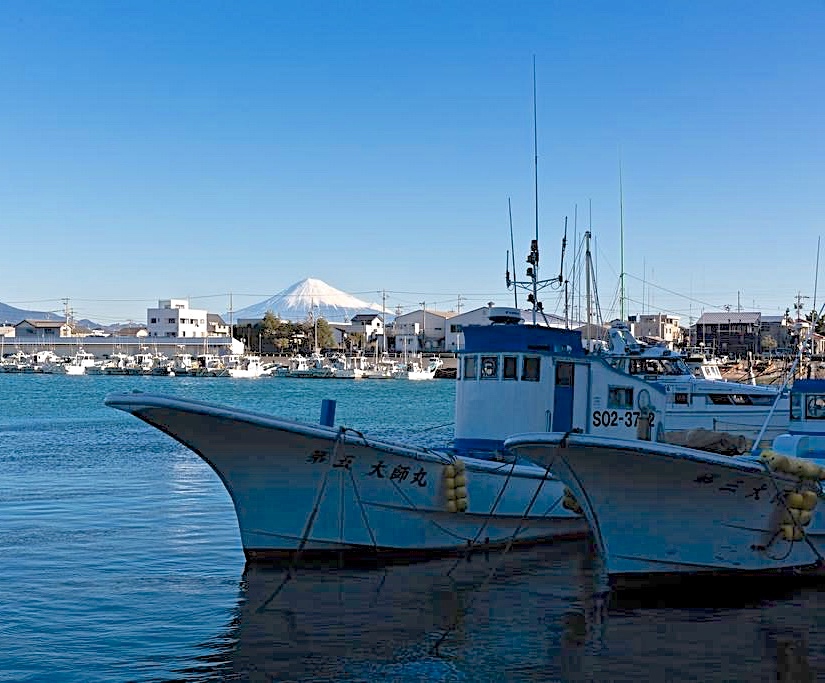 Harbor at Iro, to which Koji returns after prison. Mt. Fuji looms in the distance.