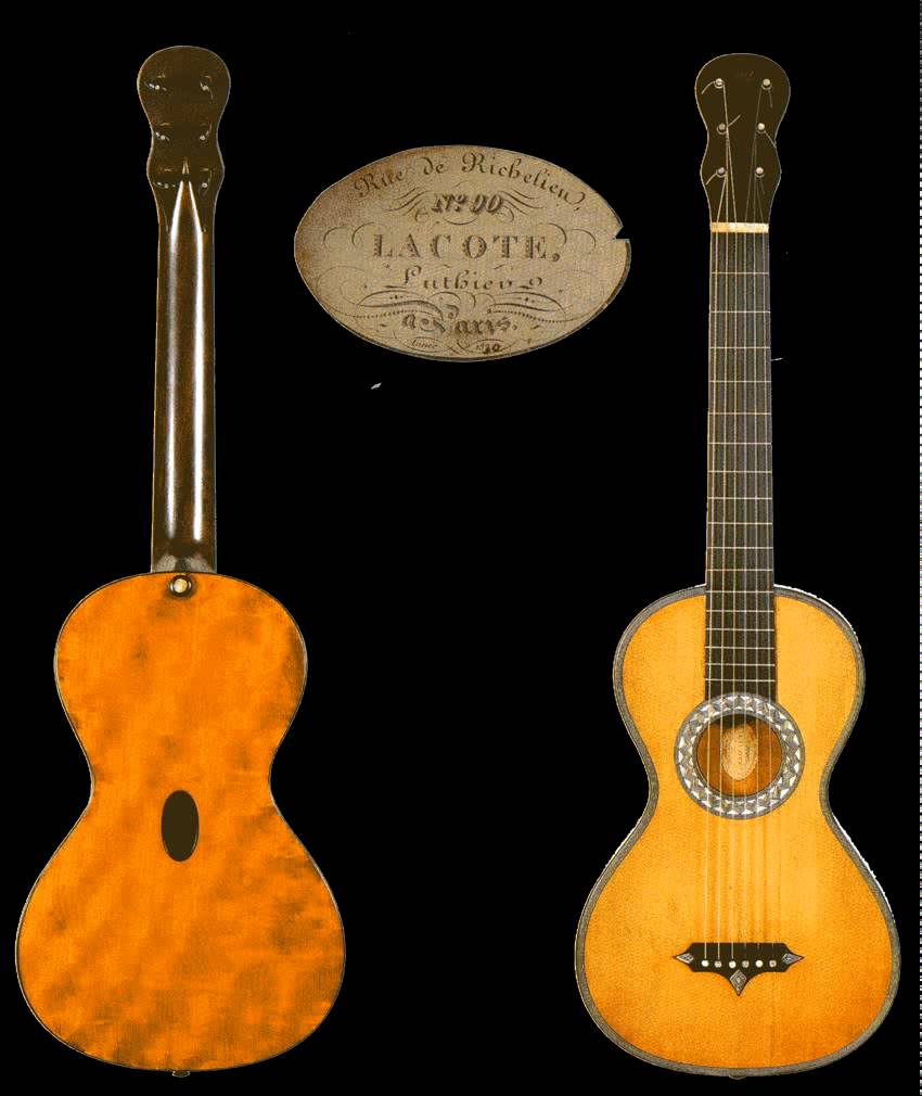 The valuable Lacote guitar, one of Tim Rathbone's treasures. 