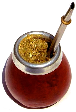 Throughout the novel, characters drink highly caffeinated "mate," the "national infusion," made from yerba mate and hot water and served in a calabash with silver straw.