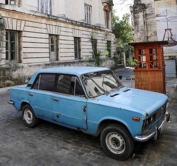Morales's "Celestial Blue" Lada, featured throughout.