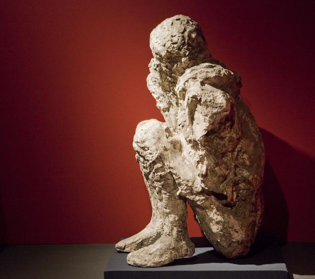 "The Muleteer ," a cast made from the outlines found in the lava shows the position of one victim of the eruption.