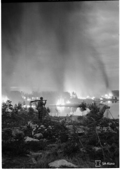 The burning of Rovaniemi, the capital of Lapland in 1944, by the Germans.