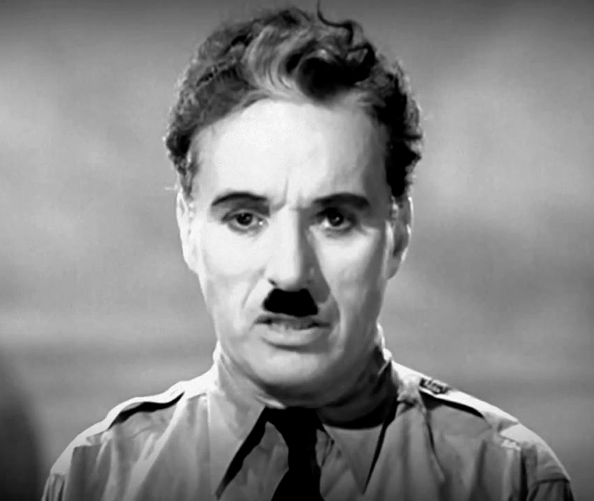 Charlie Chaplin in his first "talkie," THE GREAT DICTATOR