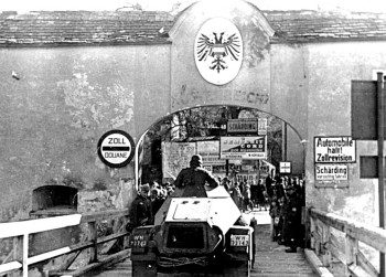 German troops cross the border into Austria, March 12, 1938.