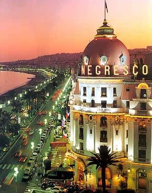 The iconic Negresco Hotel, where Jean meets some characters at the bar, looms over the Promenade des Anglais.