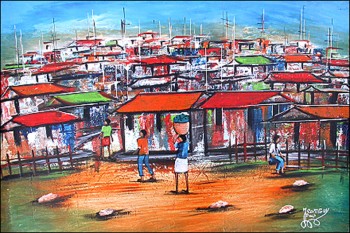 Haitian artist Jean Guy portrays the beach in Port-au Prince, Haiti