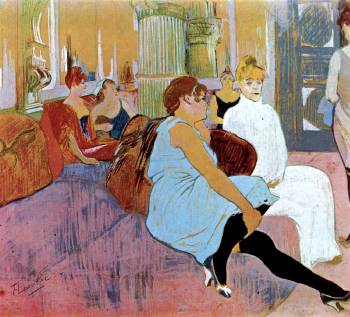 A brothel painted by Toulouse Lautrec shows a young woman in white, awaiting a customer, perhaps Carlos wanting her to try on some more "ladies'" dresses to model.