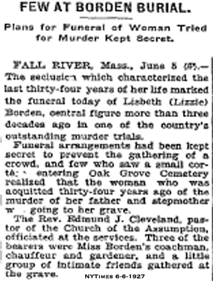 The NYTimes obituary for Lizzie, who lived for 35 years after her trial.