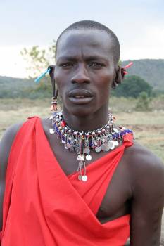 The Maasai begin stretching the ear lobes of their future warriors when they are children. Not the length of the one on the left side, and the right one, folded up and around on the right.