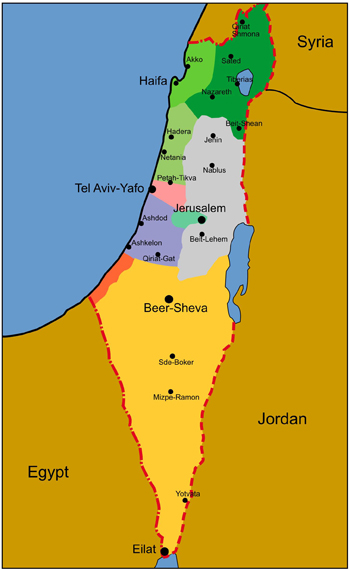 Map of Beersheba and the Negev desert, which constitutes the entire yellow section of this map.