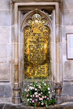 Click to enlarge. This plaque in Winchesterr Cathedral, where Jane was buried, celebrates her life as an author. Photo by Ian G Dagnall 