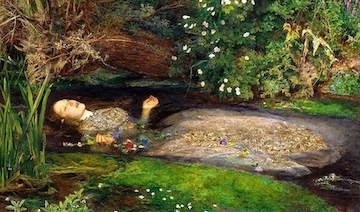 Ophelia singing in the river, a painting by John Everett Millais, 1851-1852