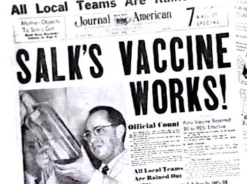 In 1955, Jonas Salk created a successful vaccine against polio. Cases between 1955 and 1957 were reduced by 80 percent.