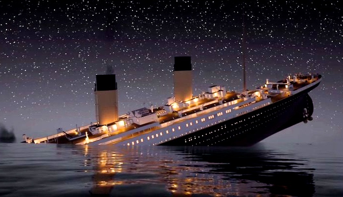 The Titanic sinks, click for animated video.