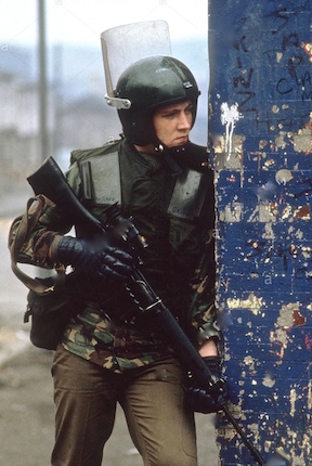 British soldier on patrol in Belfast.