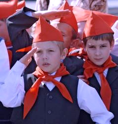 Young Pioneers of the Russian Communist party, in uniform. Vadim grew up as a member of this group.